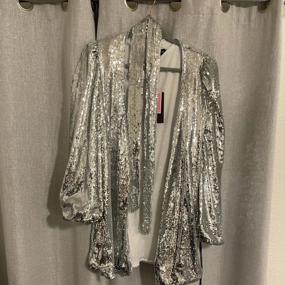 Sequin Long Sleeve Dress w/ Belt - Picture 5 of 14